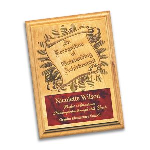 100% laser engraved solid red alder wood with personalized red marble plastic inscription plate