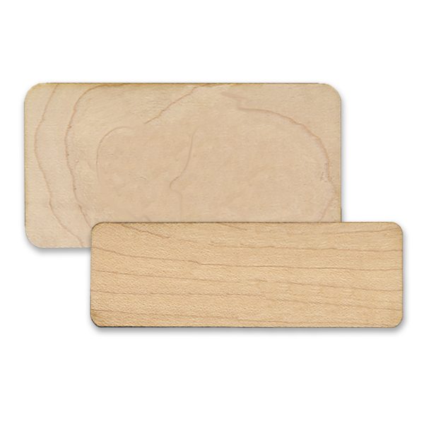 Standard birch wooden name tags, blank, cut from high quality sheets of wood.