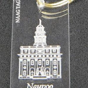 laser engraved key ring featuring LDS temple on 100% acrylic