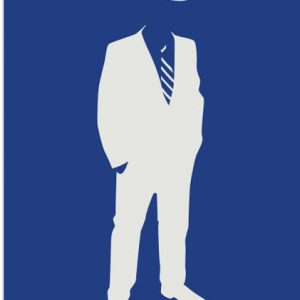 blue sign with engraved silouhette of man in casino attire