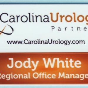 Full color name tag with printed logo and reverse name and title