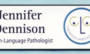 Full color name tag with printed logo and text
