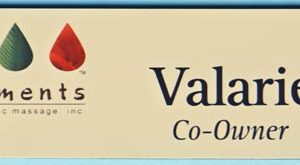 Full color cream tag with printed logo and text