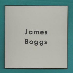 engraved square name plate, gray with black lettering