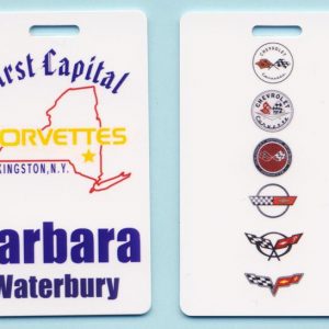 double sided name tags with full color printed logos and name