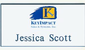 Full color name tag with blue engraved name