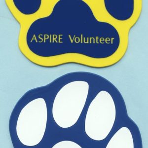 engraved custom shaped name tags with paw print shape & text