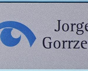 Full color silver name tag with logo and name
