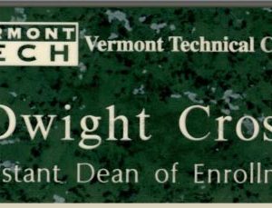 green marble name tag with white engraved logo name and title