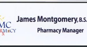Full color cutout name tag with printed logo and name