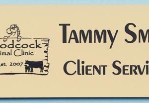 laser engraved logo name tag with text