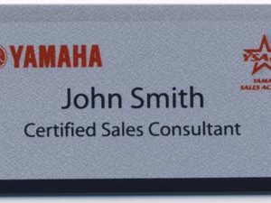 full color printed name tag with logo and 2 lines of text