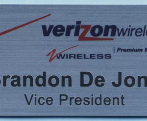 z wireless verizon wireless name tag, brushed silver background with black text & full color logo