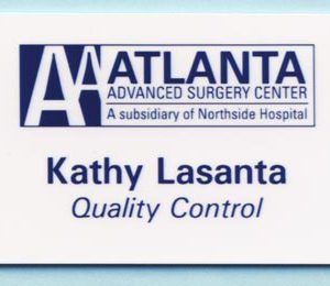 full color name tag with printed logo and text
