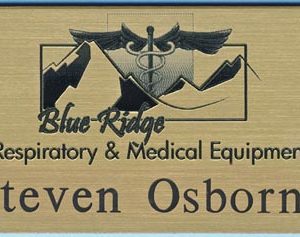 laser engraved name tag with logo & text