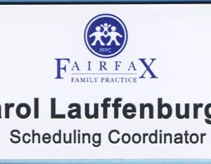 full color printed name tag with logo & engraved text