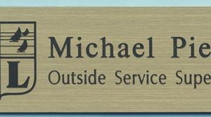 engraved name tag with logo & text