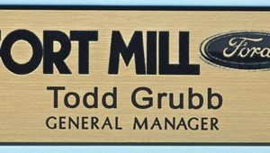 Laser & rotary engraved name tag with logo & text