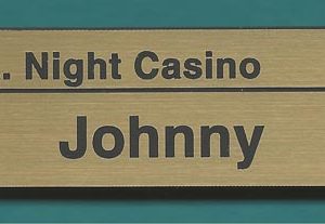 engraved name tag with logo & text