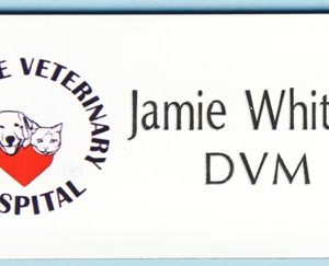 full color printed name tag with logo & engraved text