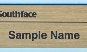 engraved name tag with logo & text
