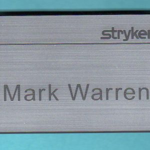 engraved name tag with logo & text
