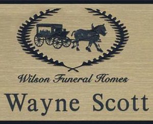 gold metallic name tag with laser engraved logo and engraved text