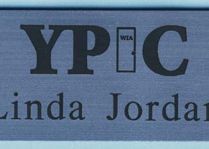 engraved name tag with logo & text