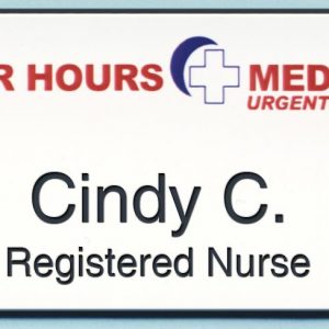 Full color name tag with prnted medical logo and engraved text