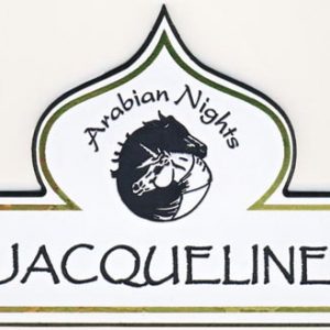 white custom shaped name tag with gold foil and black engraved logo