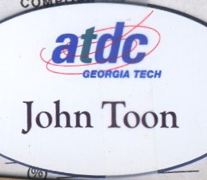 full color printed custom shaped name tag with logo & text