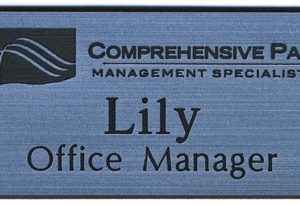 engraved name tag with logo & text