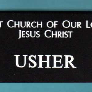 engraved name tag with logo & text