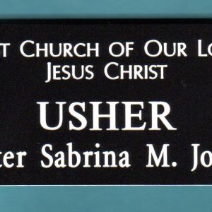 engraved name tag with logo & text