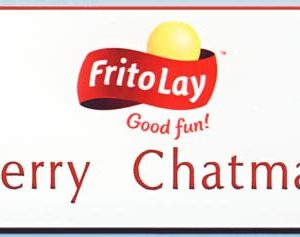 White full color tag with Frito lay printed logo and red engraved text