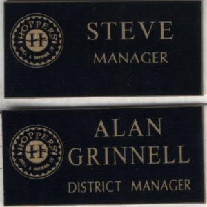 engraved name tag with logo & text