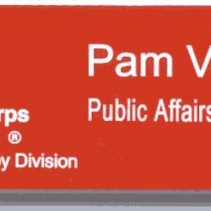 engraved name tag with logo & text