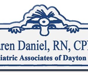 engraved custom shaped name tag with logo & text