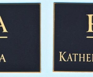 engraved name tag with logo & text