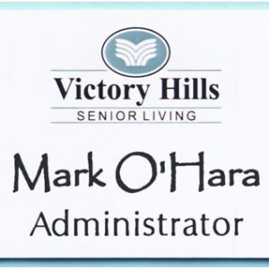 full color printed name tag with logo & engraved text