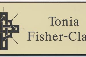 engraved name tag with logo & text