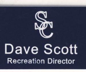 engraved name tag with logo & text