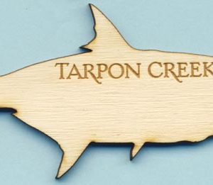Wooden custom shaped name tag with laser engraved logo