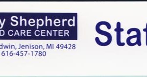 White name tag with full color printed logo and text