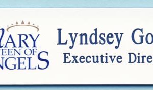Full Color name tag with printed logo and engraved text