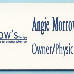 Engraved white tag with blue logo and text