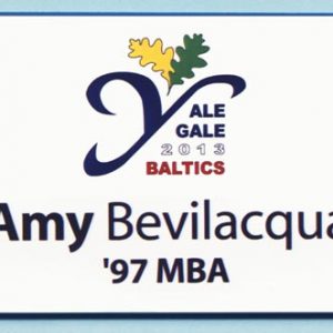 Full color whiute name tag with printed logo and text