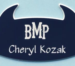 Engraved custom shaped name tag with 1 line of text