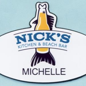 Full color cut out tag with 1 line of text