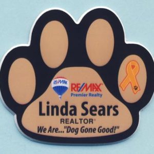 Full color custom shape tag with name and Realtor